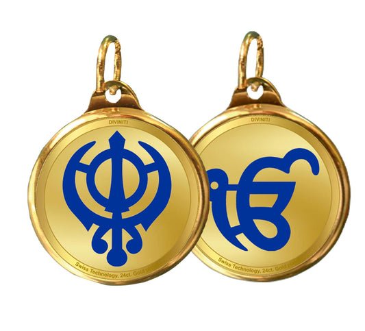 Diviniti 24K Double sided Gold Plated Pendant KHANDA SAHIB & EK ONKAR|28 MM Flip Coin (1 PCS)