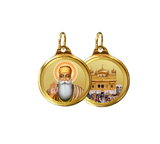 Diviniti 24K Double sided Gold Plated Pendant Gurunanak & Golden Temple|18 MM Flip Coin (1 PCS)