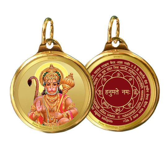 Diviniti 24K Double sided Gold Plated Pendant Panchmukhi Hanuman & Yantra|22 MM Flip Coin (1 PCS)