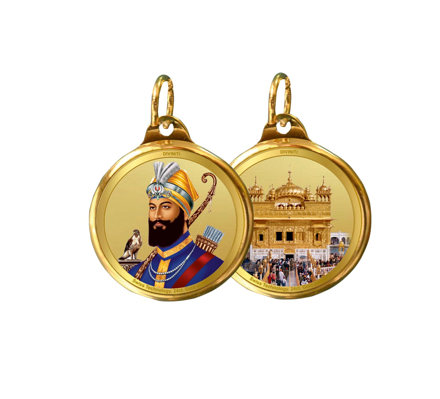 Diviniti 24K Double sided Gold Plated Pendant Guru Gobind Singh & Golden Temple|22 MM Flip Coin (1 PCS)