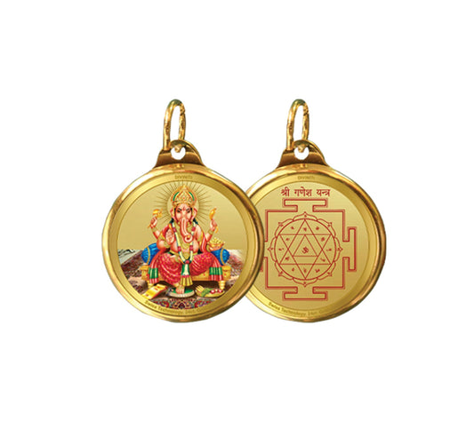 Diviniti 24K Double sided Gold Plated Pendant Ganesha  & Yantra|28 MM Flip Coin (1 PCS