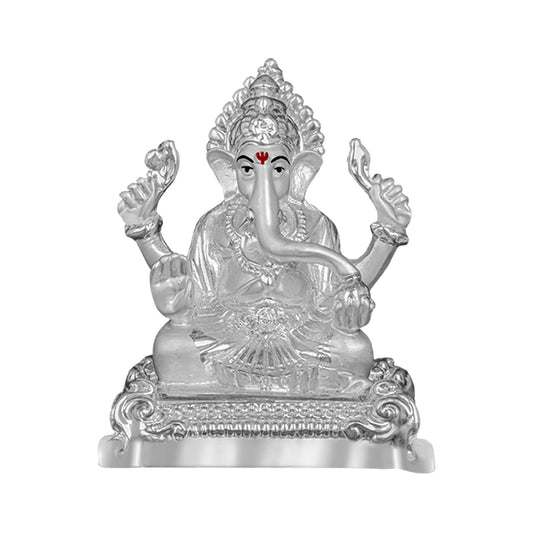 Diviniti 999 Silver Plated Ganesha Idol for Home Decor Showpiece (8X6CM)