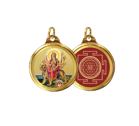 Diviniti 24K Double sided Gold Plated Pendant Durga & Yantra|18 MM Flip Coin (1 PCS)