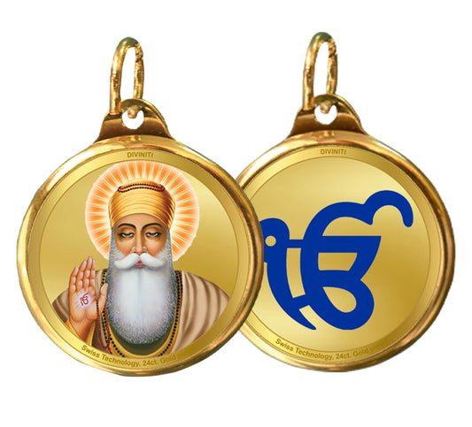 Diviniti 24K Double sided Gold Plated Pendant Gurunanak & Ekomkar|22 MM Flip Coin (1 PCS)