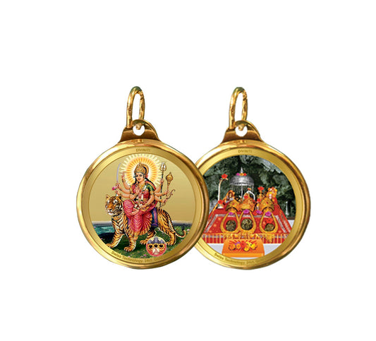 Diviniti 24K Double sided Gold Plated Pendant Durga & Mata Ka Darbar |22 MM Flip Coin (1 PCS)