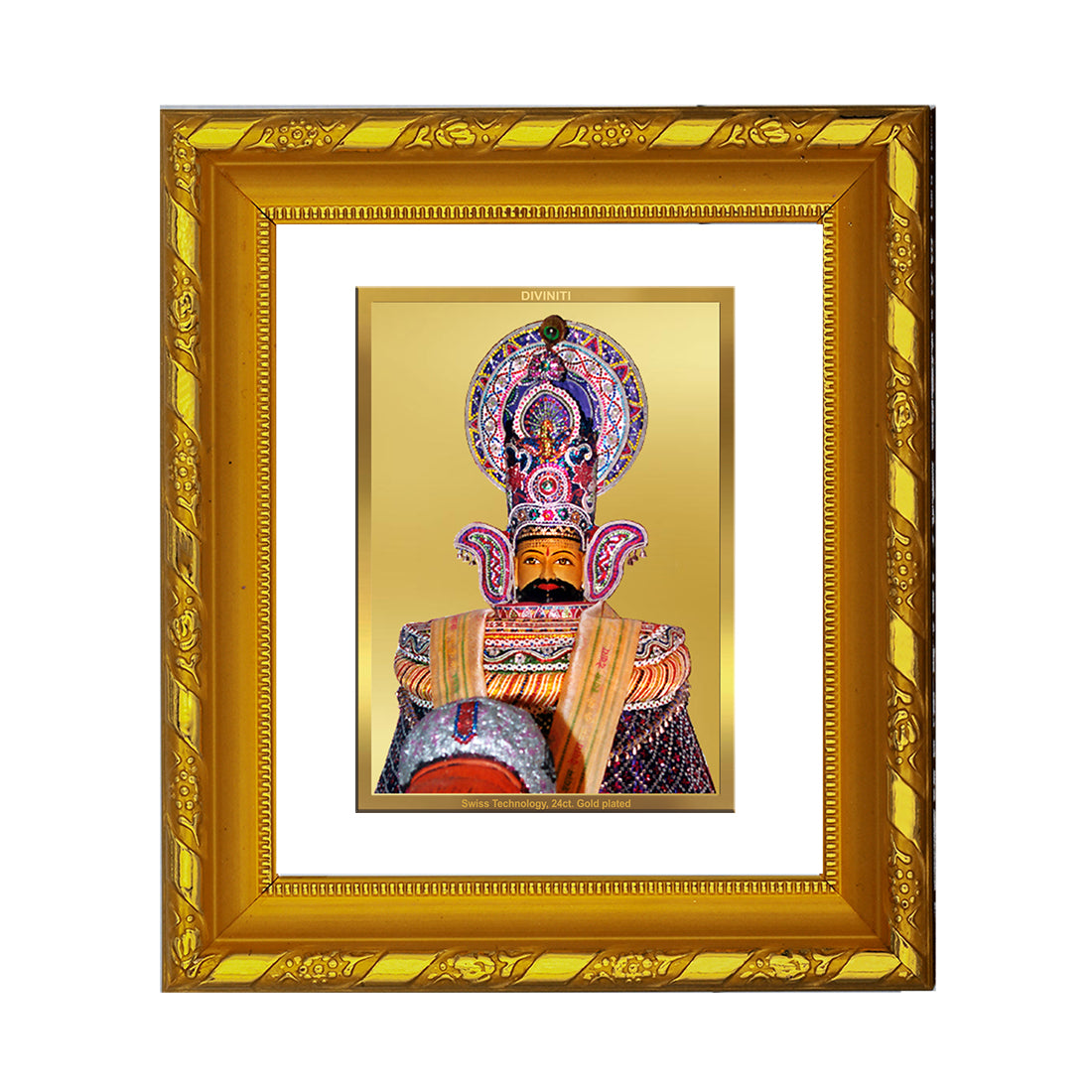 DIVINITI 24K Gold Plated Khatu Shyam Photo Frame For Home Wall Decor, TableTop, Puja (15.0 X 13.0 CM)