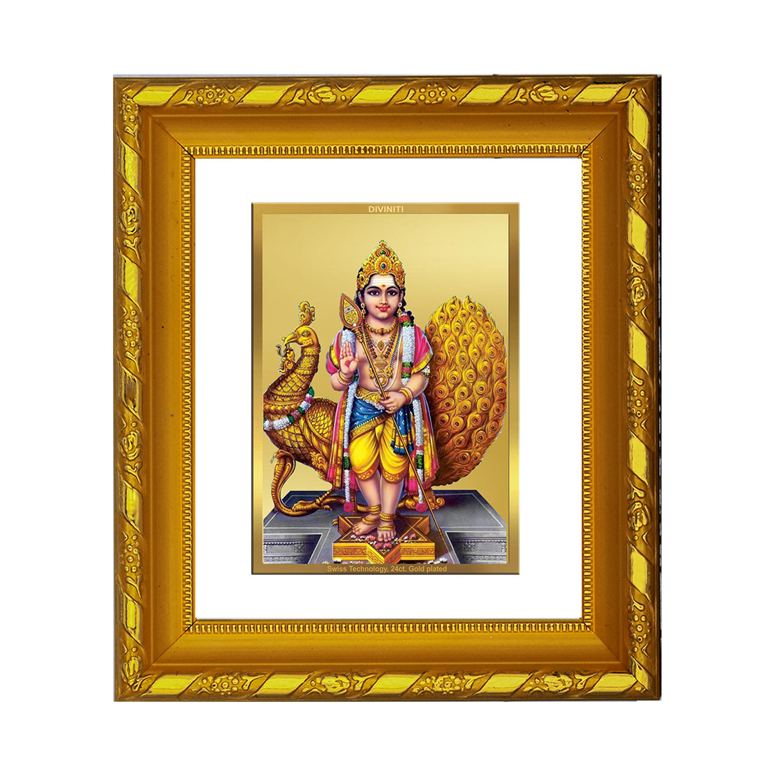 DIVINITI 24K Gold Plated Karthikey Photo Frame For Home Wall Decor, Worship, Gift (15.0 X 13.0 CM)