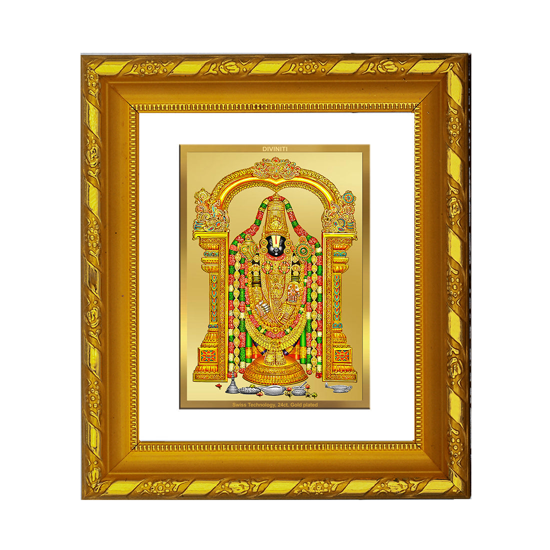 DIVINITI 24K Gold Plated Tirupati Balaji Photo Frame For Home Decor, Premium Gift, Puja (15.0 X 13.0 CM)