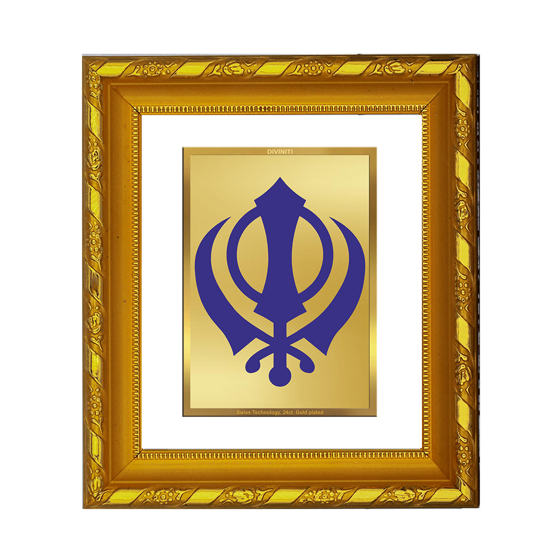 DIVINITI 24K Gold Plated Khanda Sahib Photo Frame For Living Room Decor, Worship, Gift (15.0 X 13.0 CM)