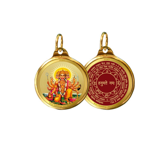 Diviniti 24K Double sided Gold Plated Pendant Panchmukhi  Hanuman & Yantra|28 MM Flip Coin (1 PCS)