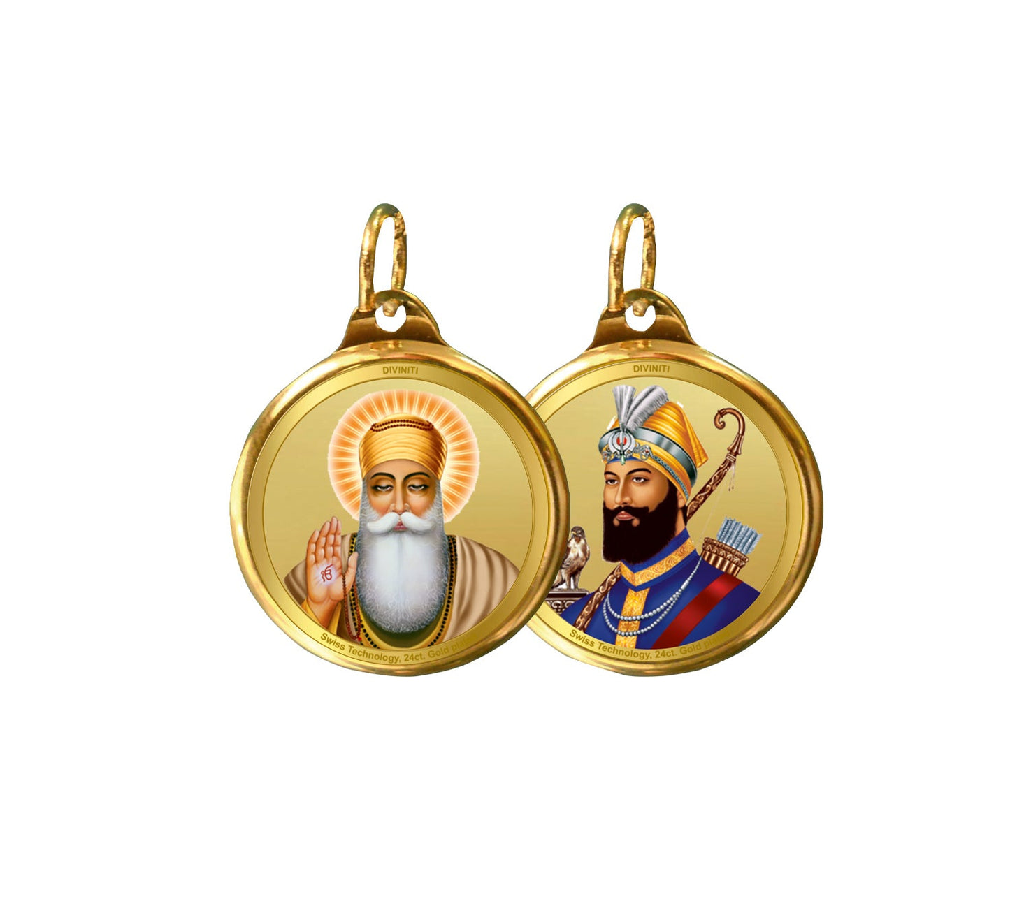 Diviniti 24K Double sided Gold Plated Pendant Gurunanak & Guru Gobind Singh |18 MM Flip Coin (1 PCS)