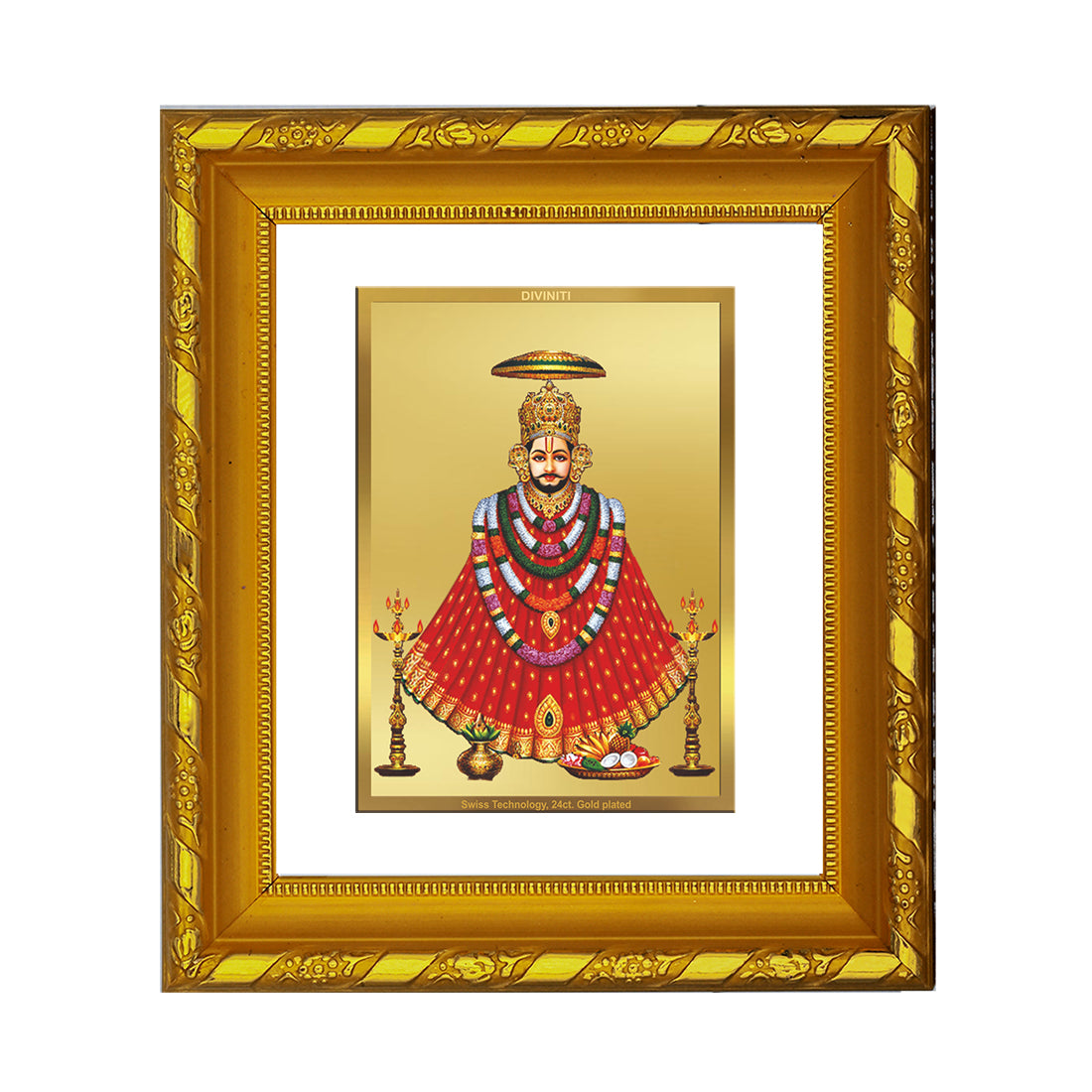 DIVINITI 24K Gold Plated Khatu Shyam Wall Photo Frame For Home Decor Showpiece, Puja (15.0 X 13.0 CM)