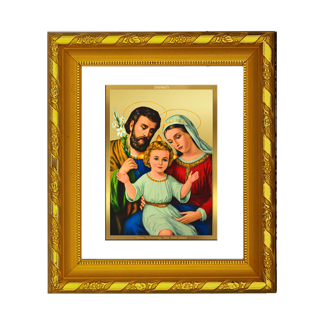 DIVINITI 24K Gold Plated Holy Family Wall Photo Frame For Home Decor, Exclusive Gift (15.0 X 13.0 CM)