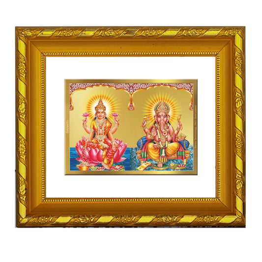 DIVINITI 24K Gold Plated Lakshmi Ganesha Photo Frame For Home Decor, TableTop, Puja Room (15.0 X 13.0 CM)