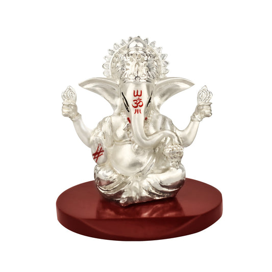 DIVINITI 999 Silver Plated Four Hands Lord Ganesha Idol For Car Dashboard, Home Decor, Table (6 X 6 CM)