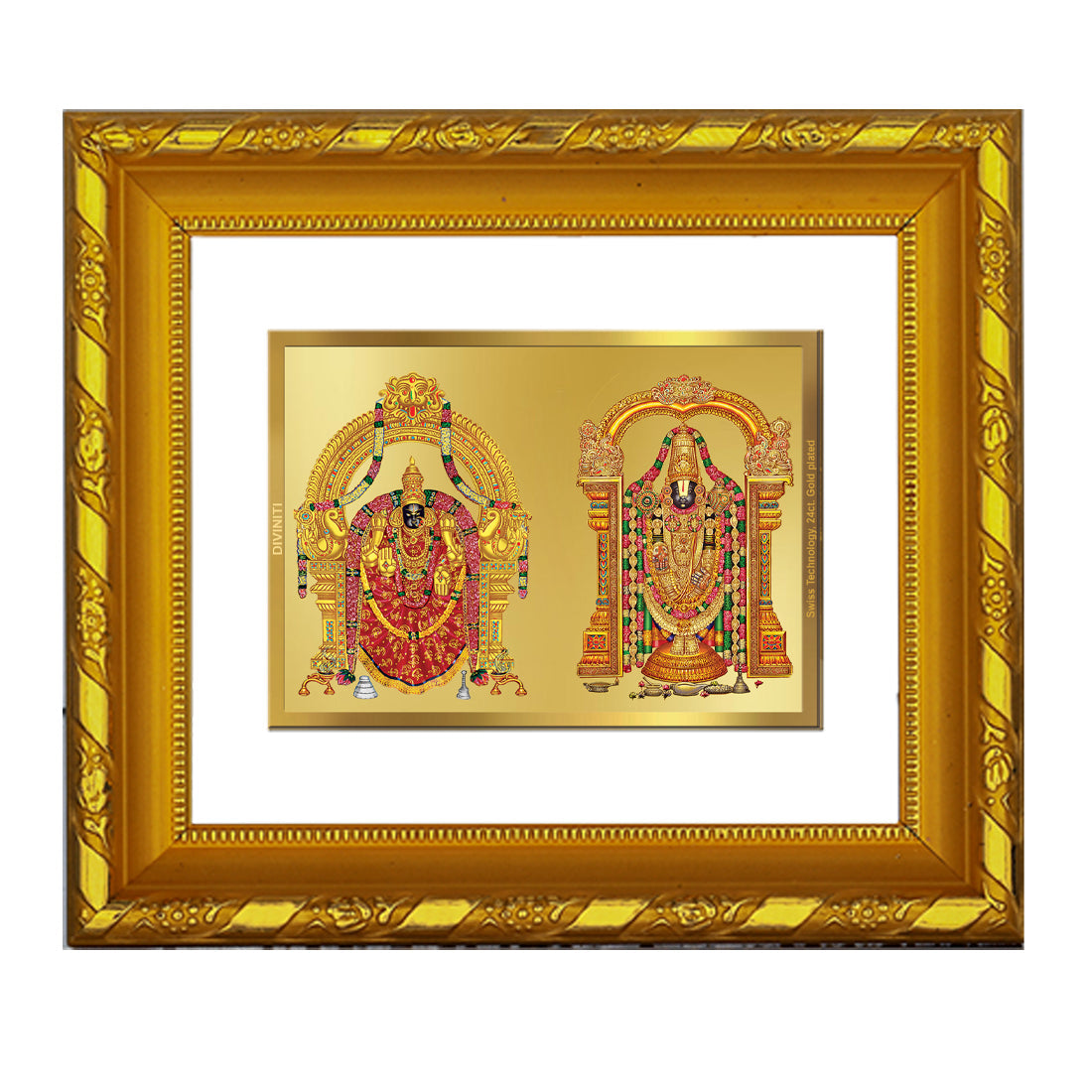 DIVINITI 24K Gold Plated Padmavathi Balaji Wall Photo Frame For Home Decor, Puja Room (15.0 X 13.0 CM)