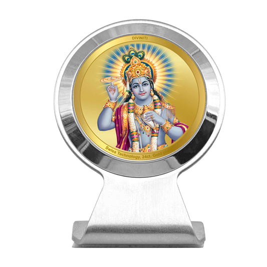 Diviniti 24K Gold Plated Vishnu Ji Frame For Car Dashboard, Home Decor & Puja Room (6.2 x 4.5 CM)