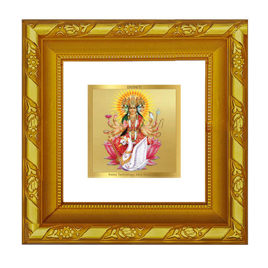 DIVINITI 24K Gold Plated Gayatri Mata Photo Frame For Home Decor, Festival Puja, Gift (10.8 X 10.8 CM)