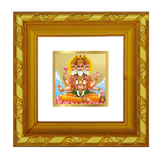 DIVINITI 24K Gold Plated Brahma Ji Photo Frame For Home Decor, TableTop, Gift (10.8 X 10.8 CM)