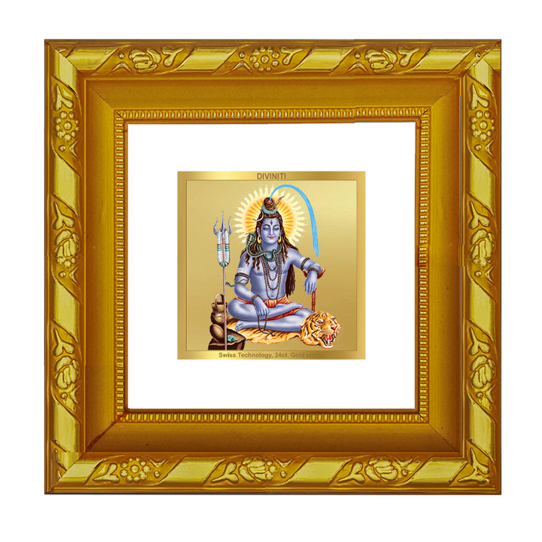 DIVINITI 24K Gold Plated Lord Shiva Photo Frame For Home Decor, Living Room, Puja Room (10.8 X 10.8 CM)