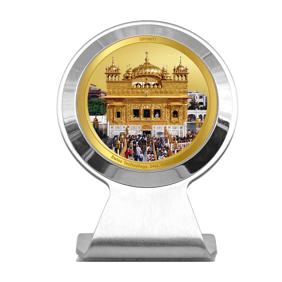 Diviniti 24K Gold Plated Golden Temple Frame For Car Dashboard, Home Decor, Table, Luxury Gift (6.2 x 4.5 CM)