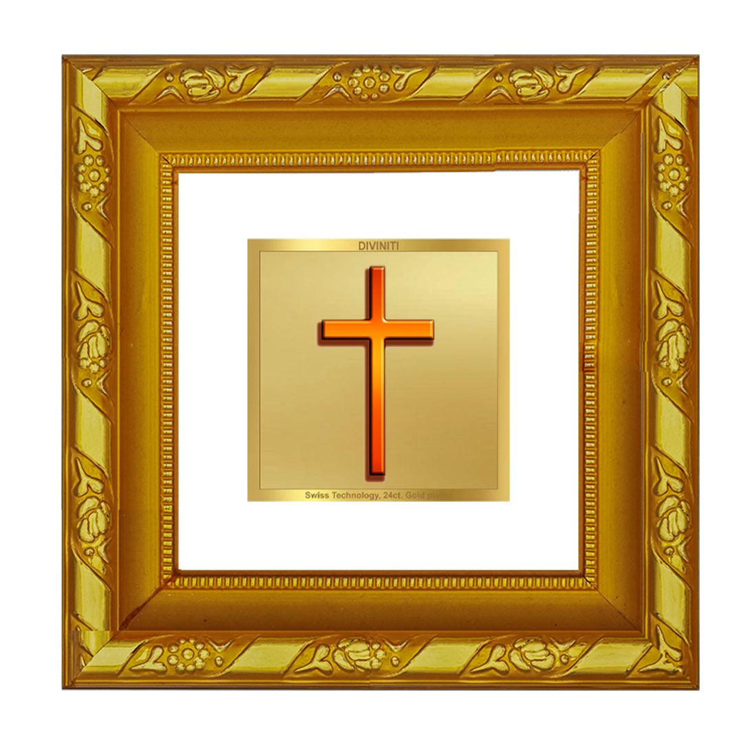 DIVINITI 24K Gold Plated Holy Cross Photo Frame For Home Decor, Divine Gift, Prayer (10.8 X 10.8 CM)