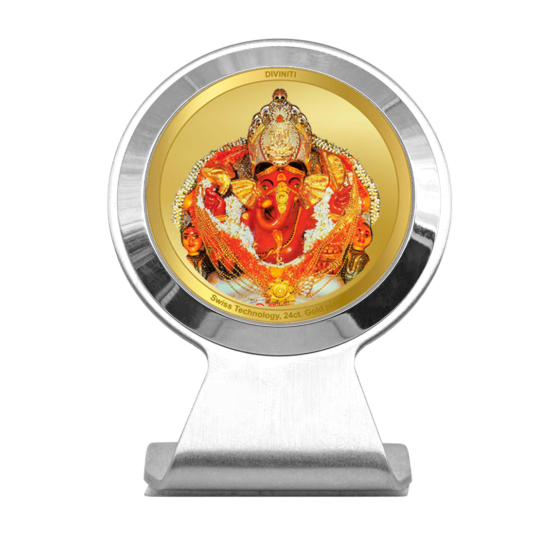 Diviniti 24K Gold Plated Siddhivinayak Frame For Car Dashboard, Home Decor & Worship (6.2 x 4.5 CM)