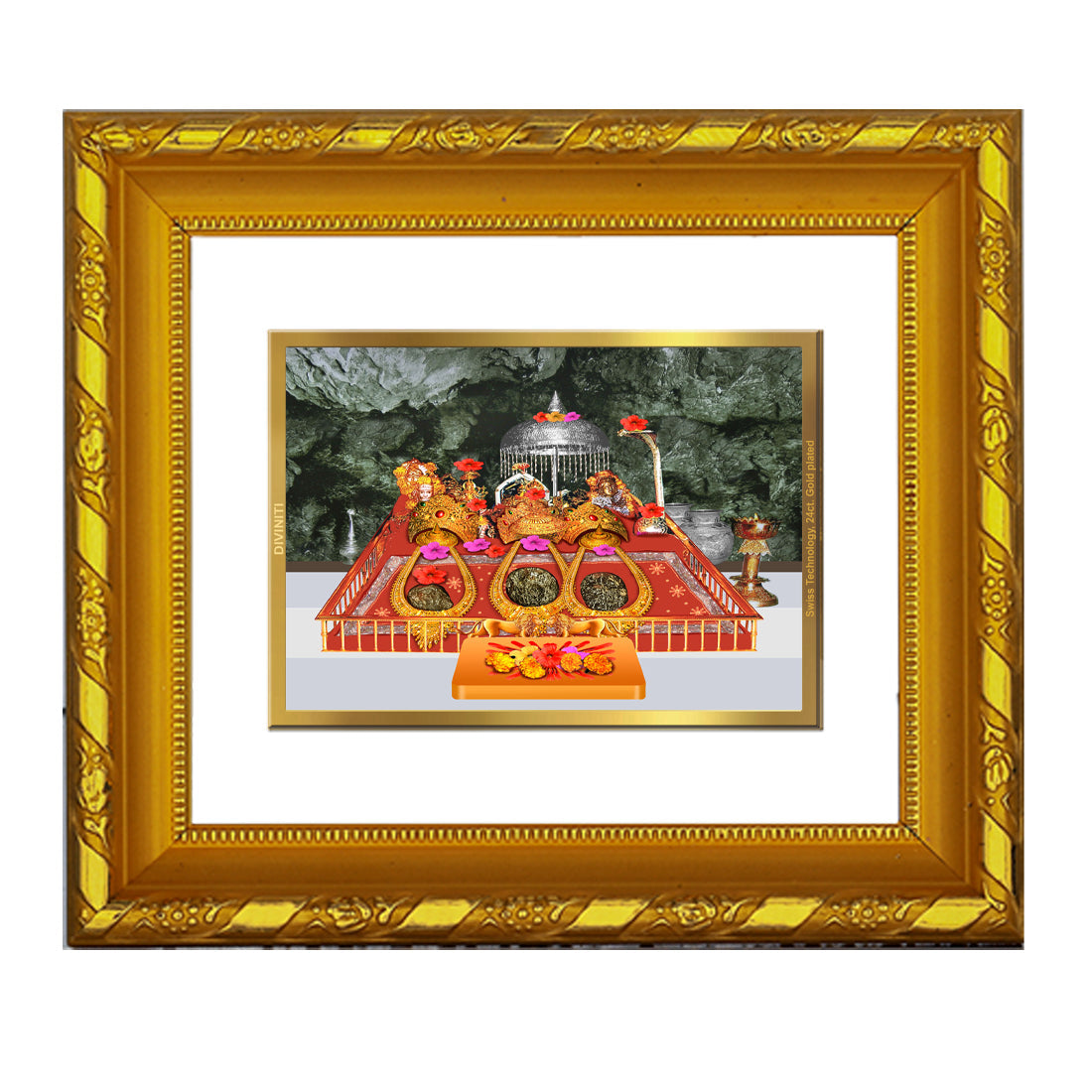 DIVINITI 24K Gold Plated Mata Ka Darbar Wall Photo Frame For Home Decor, Navratri Gift (15.0 X 13.0 CM)