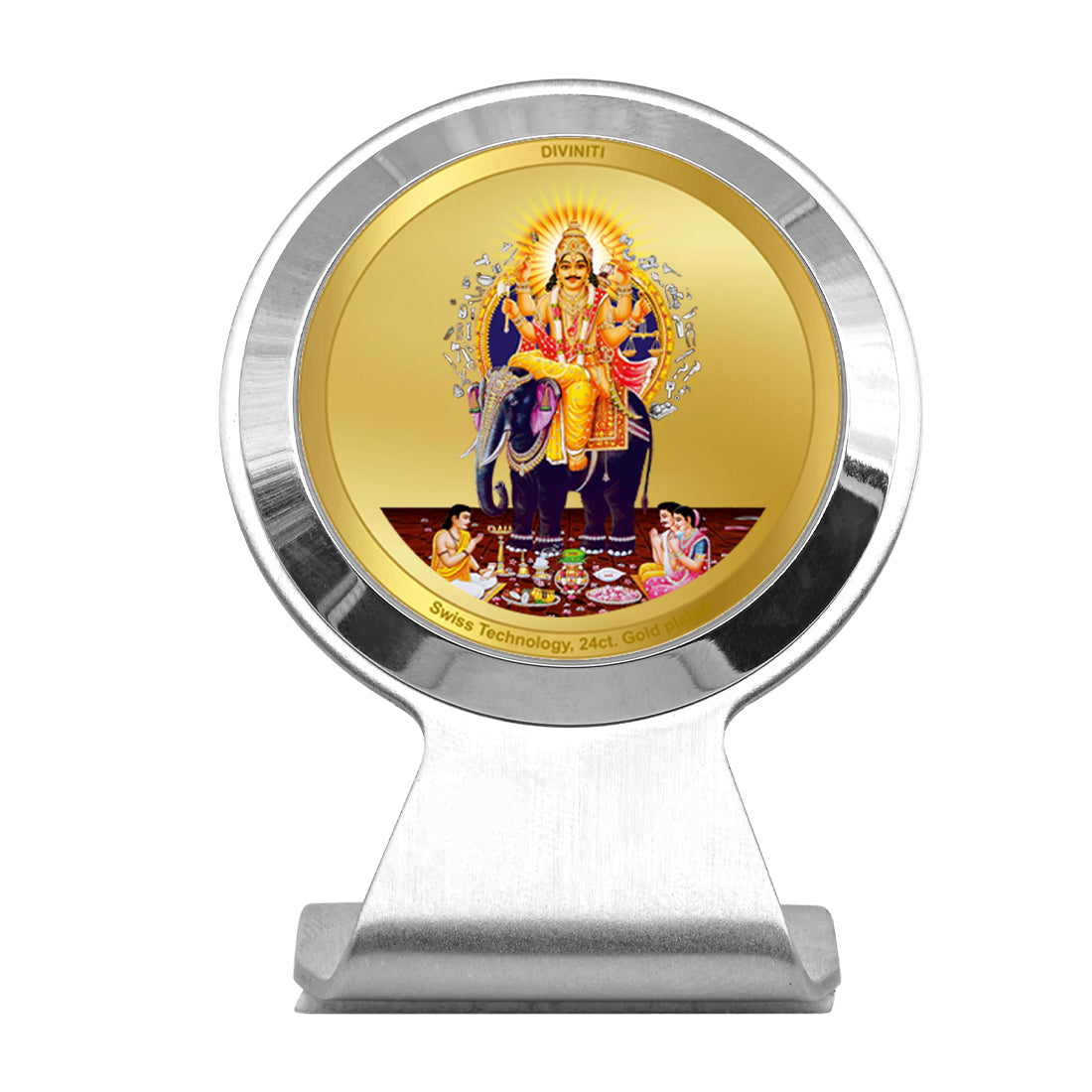 Diviniti 24K Gold Plated Vishwakarma Ji Frame For Car Dashboard, Home Decor & Puja (6.2 x 4.5 CM)