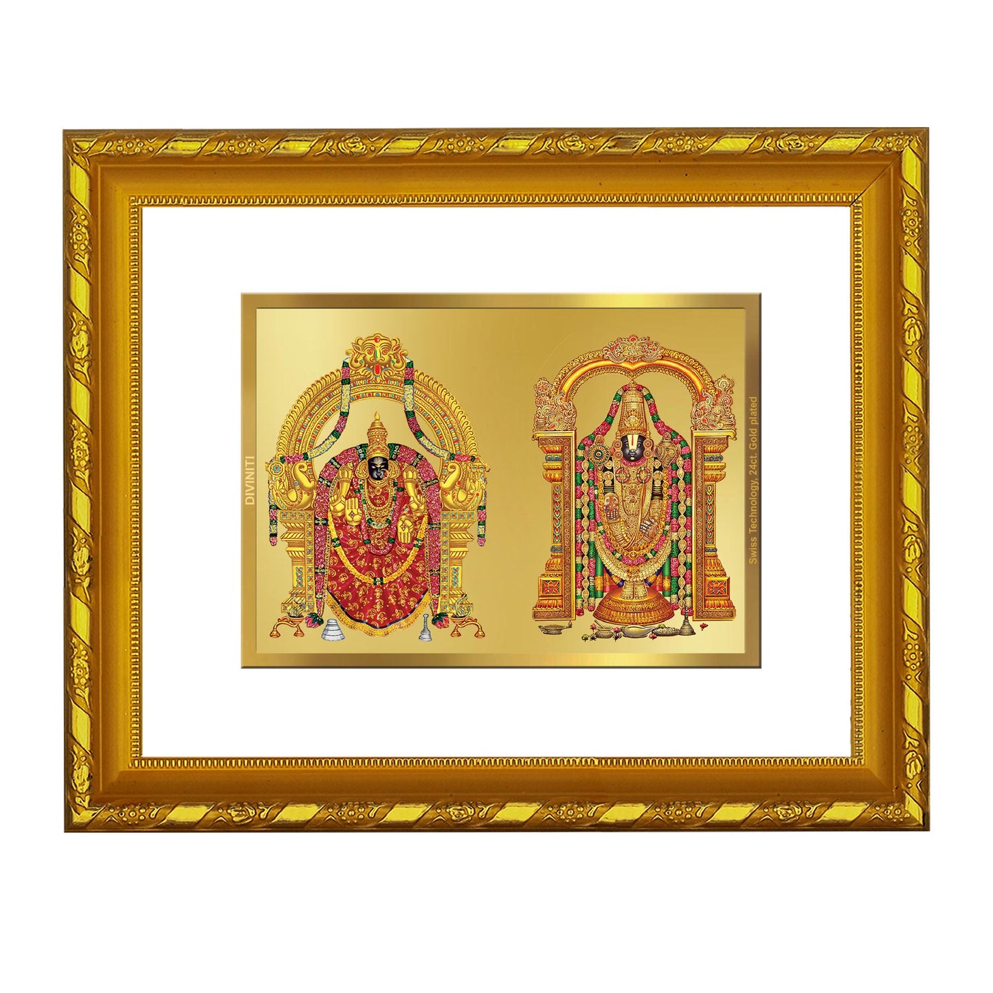 DIVINITI 24K Gold Plated Padmavathi Balaji Photo Frame For Home Decor, Tabletop, Puja (21.5 X 17.5 CM)