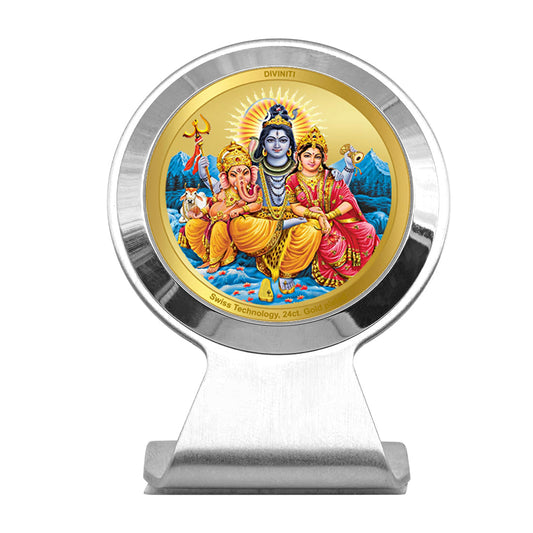 Diviniti 24K Gold Plated Shiv Parivar Frame For Car Dashboard, Home Decor & Puja Room (6.2 x 4.5 CM)