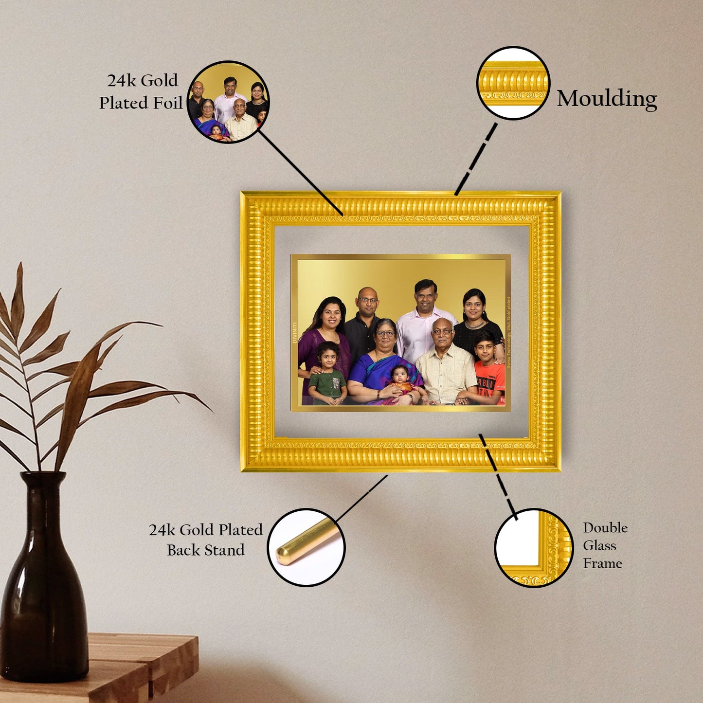 Diviniti Photo Frame With Customized Photo Printed on 24K Gold Plated Foil| Personalized Gift for Birthday, Marriage Anniversary & Celebration With Loved Ones|DG Frame 022 Size 4