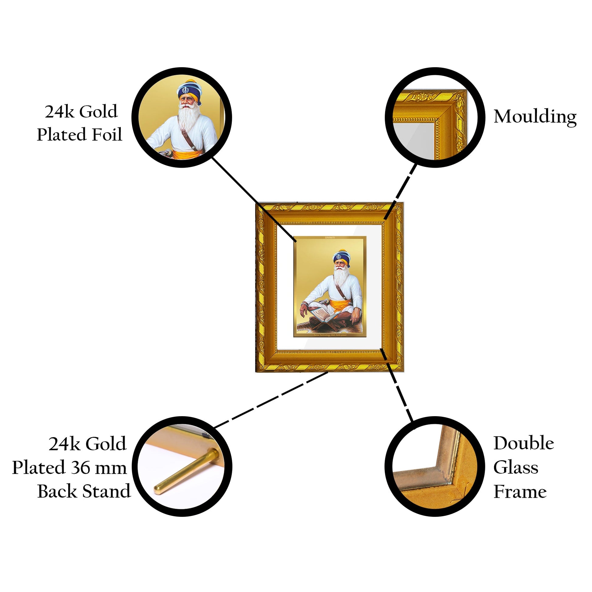 24K Gold Plated Baba Deep Singh Ji Photo Frame