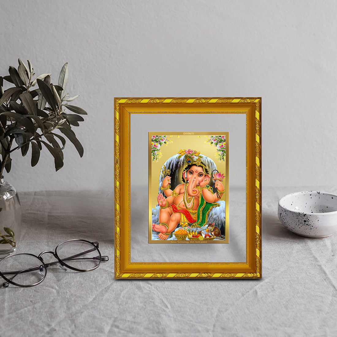 24K Gold Plated Bal Ganesha Photo Frame