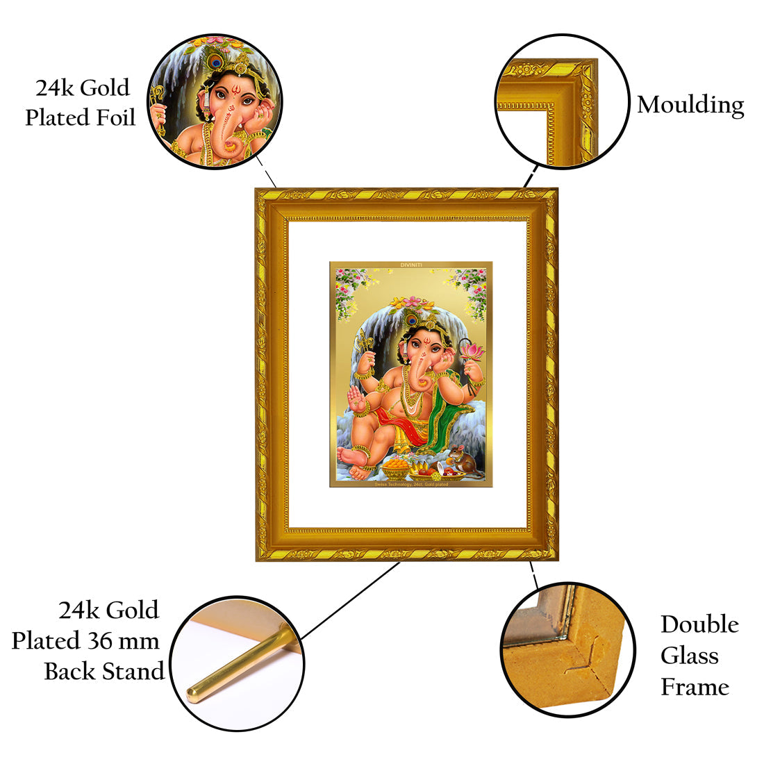 24K Gold Plated Bal Ganesha Photo Frame