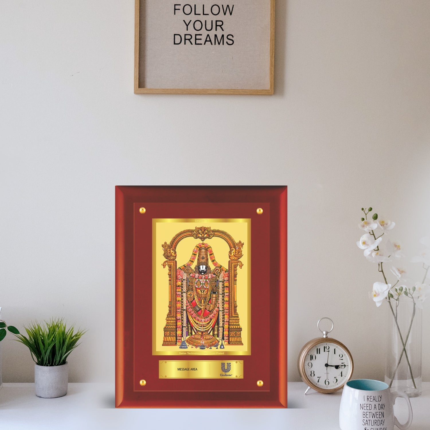 24K Gold Plated Balaji Photo Frame for Pooja & Corporate