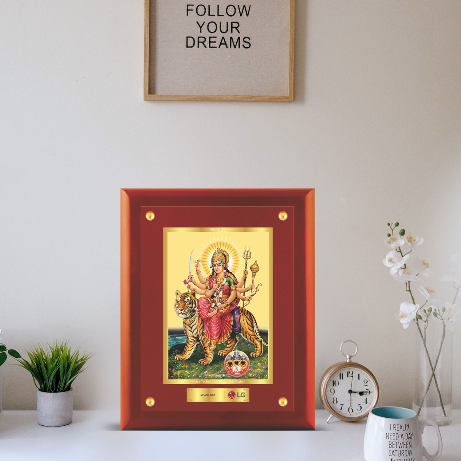 24K Gold Plated Durga Mata Photo Frame