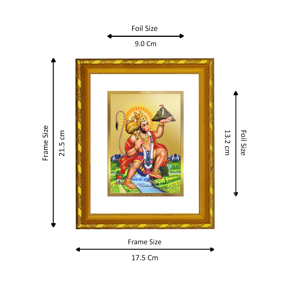 24K Gold Plated Hanuman Photo Frame for Festivals