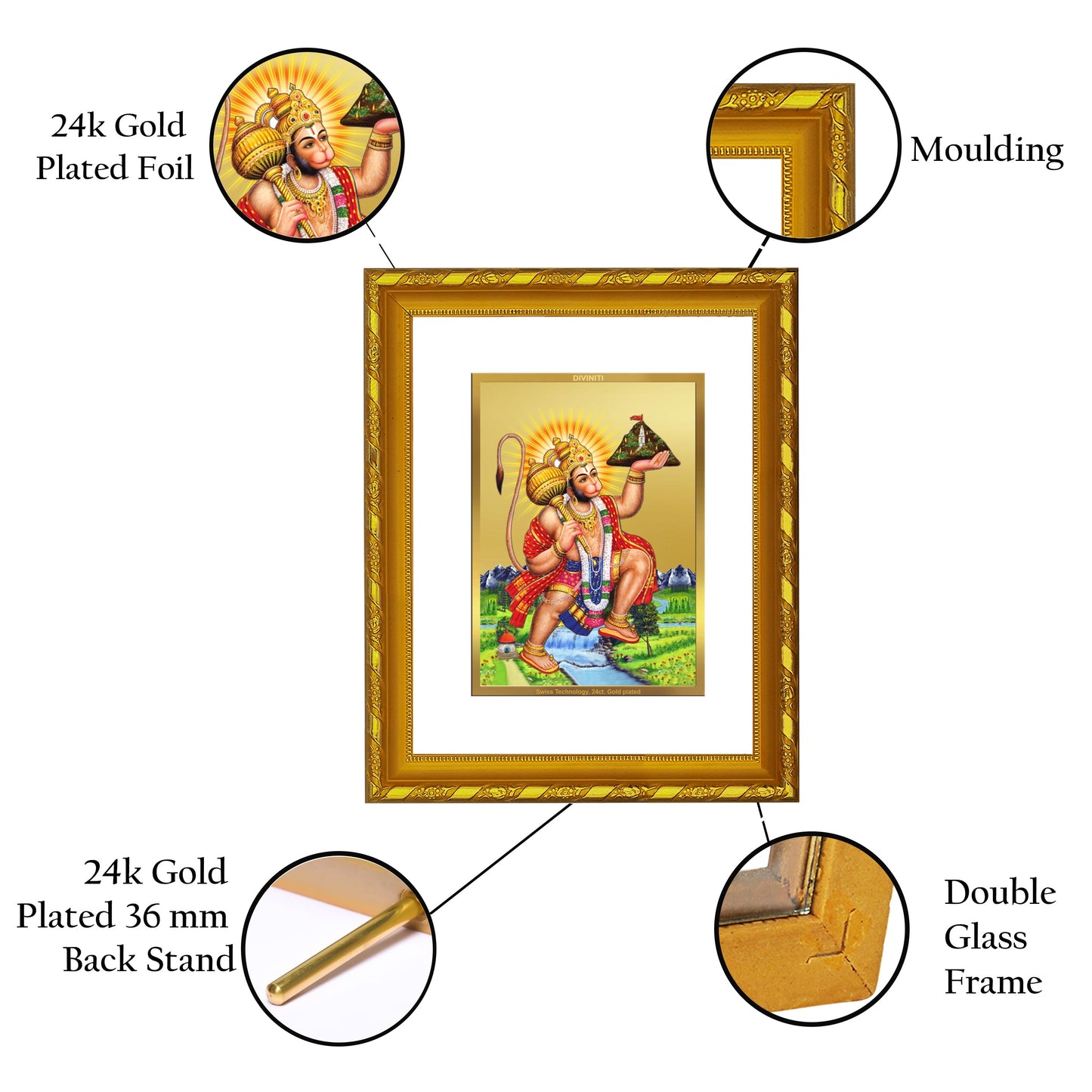 24K Gold Plated Hanuman Photo Frame for Festivals