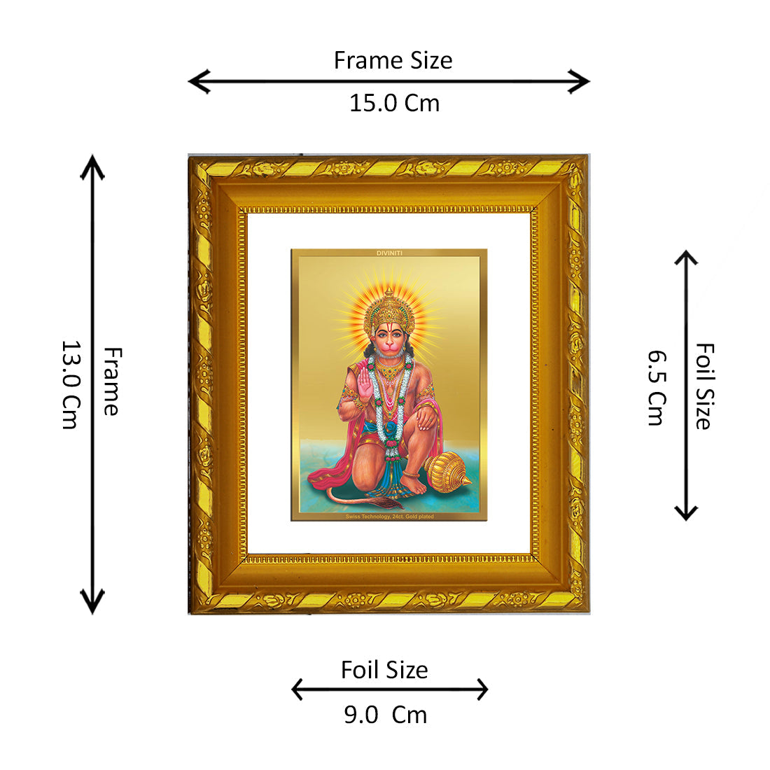 24K Gold Plated Hanuman Photo Frame for Home Decor