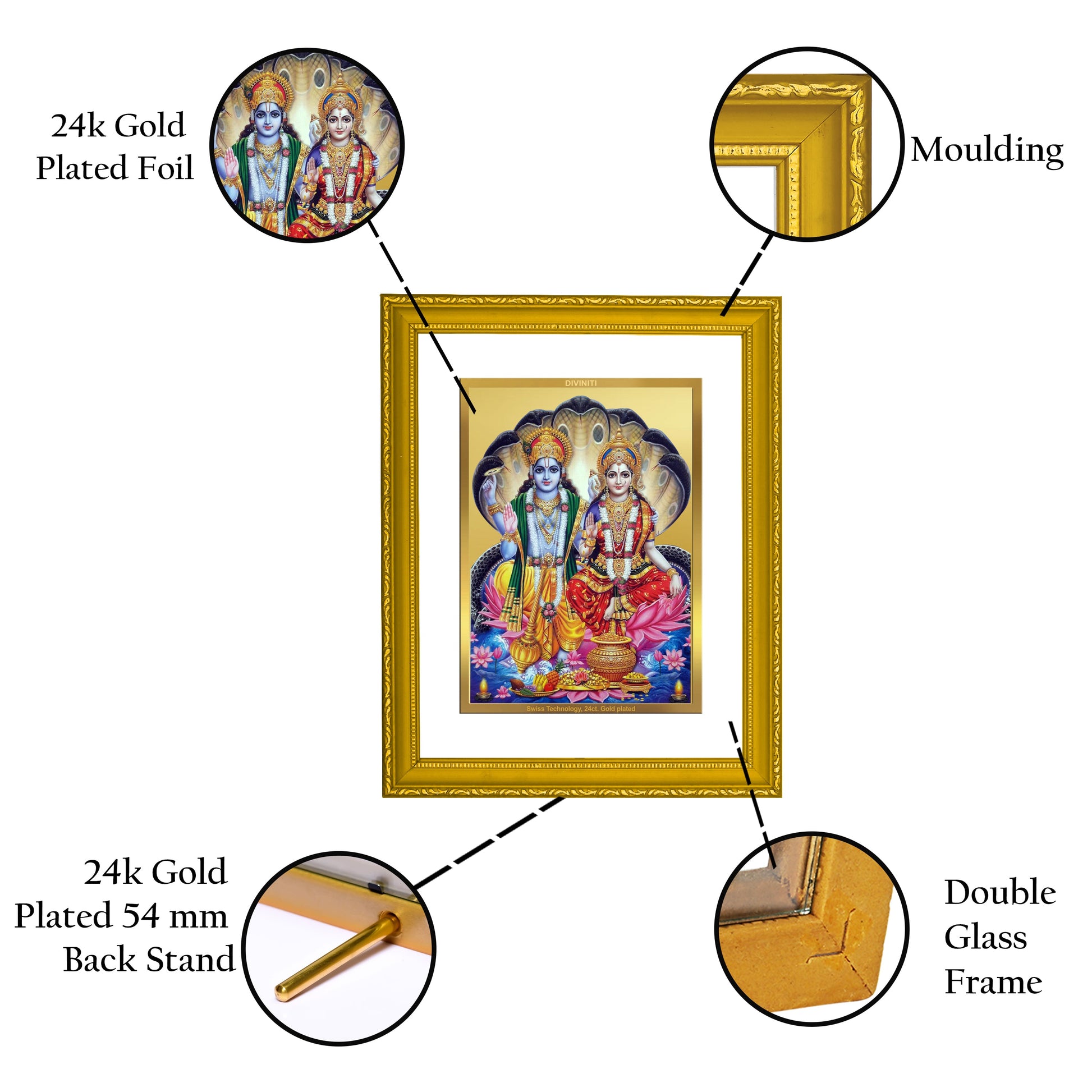 24K Gold Plated Vishnu Laxmi Photo Frame