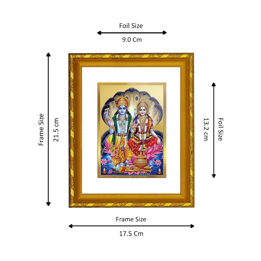 DIVINITI 24K Gold Plated Vishnu Lakshmi Photo Frame For Home Decor, Puja, Festival Gift (21.5 X 17.5 CM)