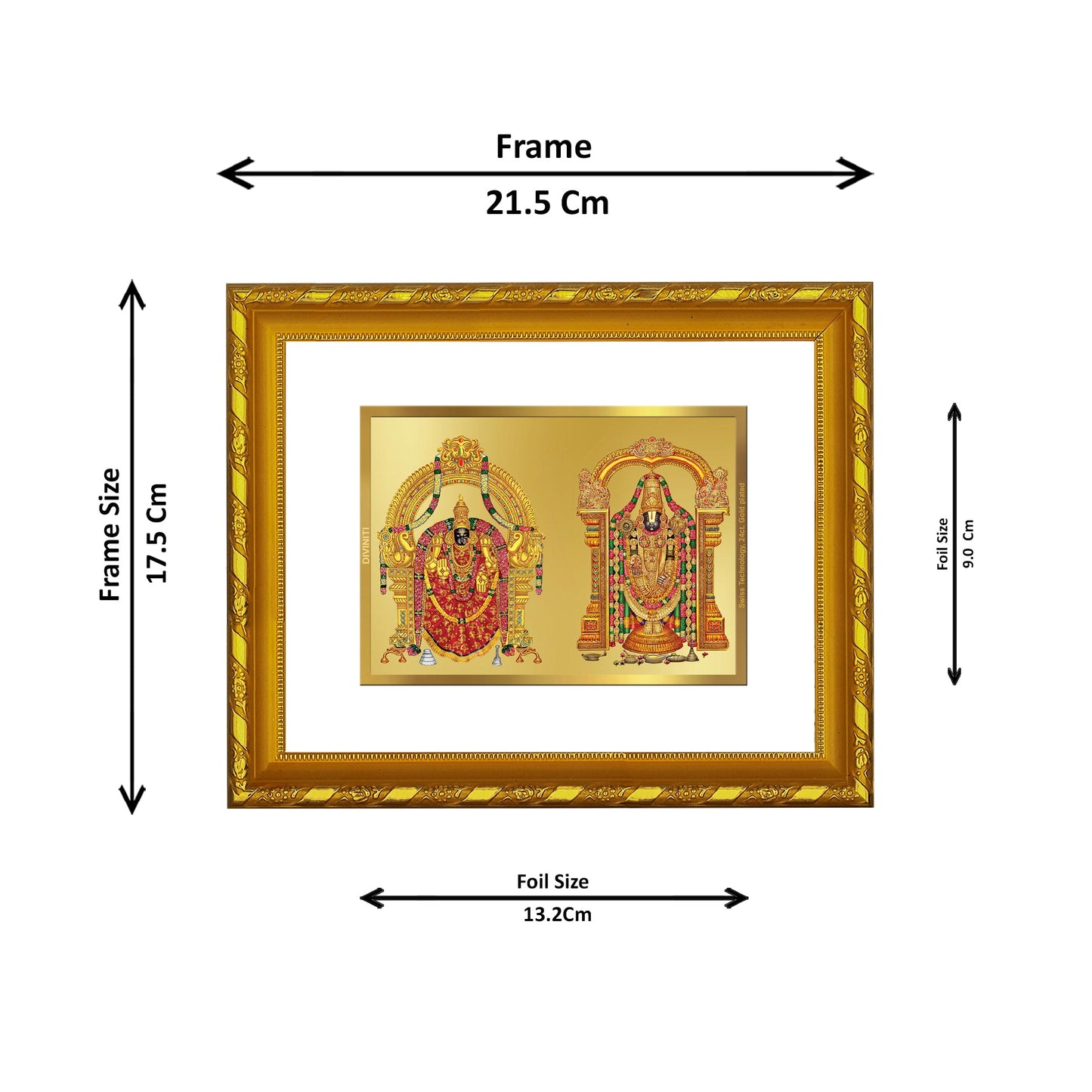 DIVINITI 24K Gold Plated Padmavathi Balaji Photo Frame For Home Decor, Tabletop, Puja (21.5 X 17.5 CM)