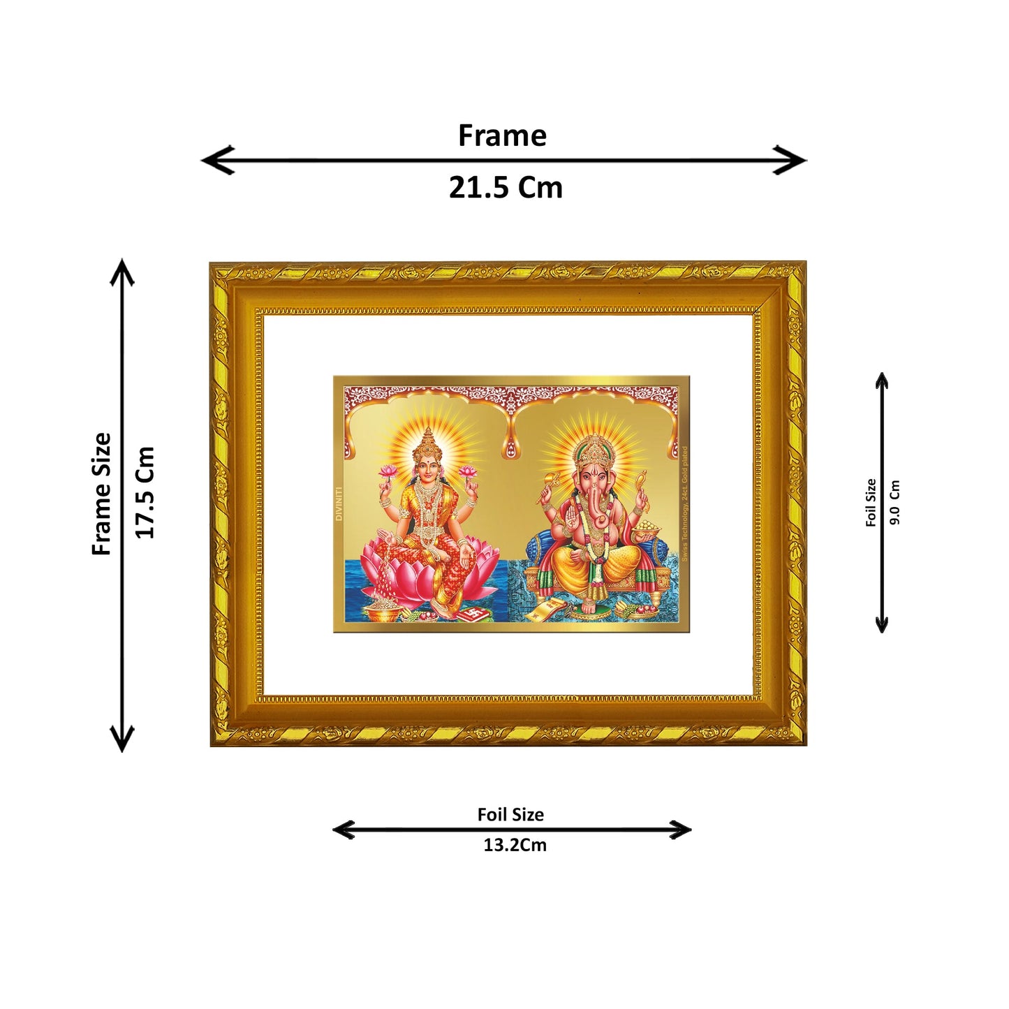 DIVINITI 24K Gold Plated Lakshmi Ganesh Photo Frame For Home Decor, Diwali Gift, Puja (21.5 X 17.5 CM)