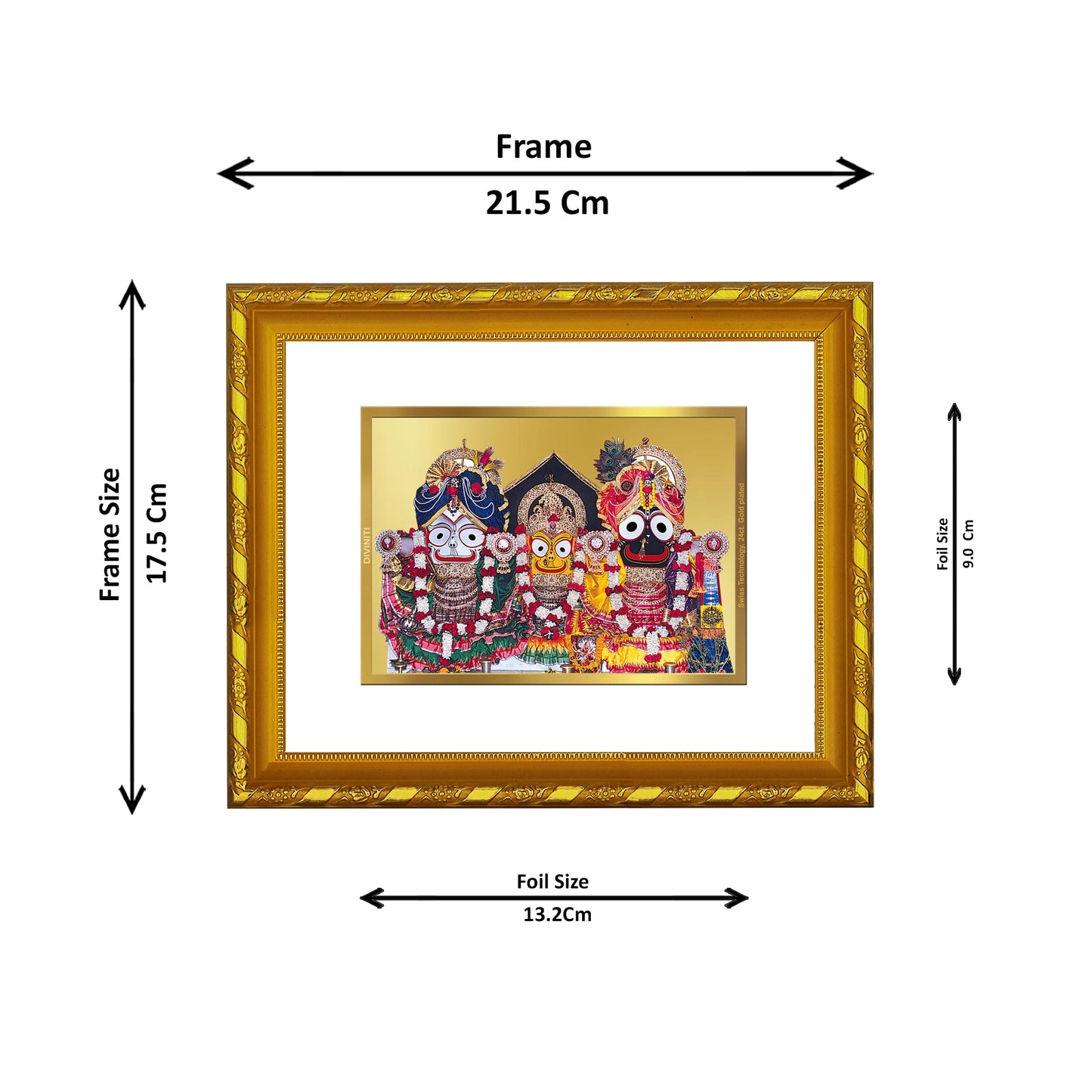 DIVINITI 24K Gold Plated Jagannath Photo Frame For Home Wall Decor, Puja Room, Gift (21.5 X 17.5 CM)