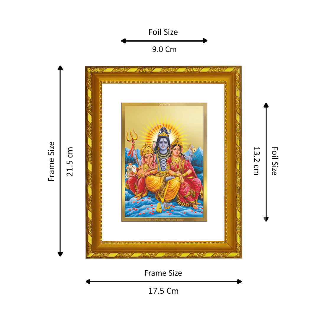 DIVINITI 24K Gold Plated Shiv Parivar Religious Photo Frame For Home Decor, Worship (21.5 X 17.5 CM)