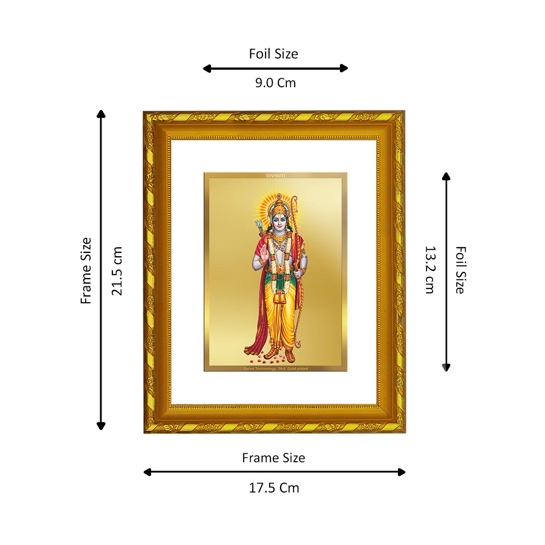 DIVINITI 24K Gold Plated Lord Ram Photo Frame For Home Wall Decor, TableTop (21.5 X 17.5 CM)