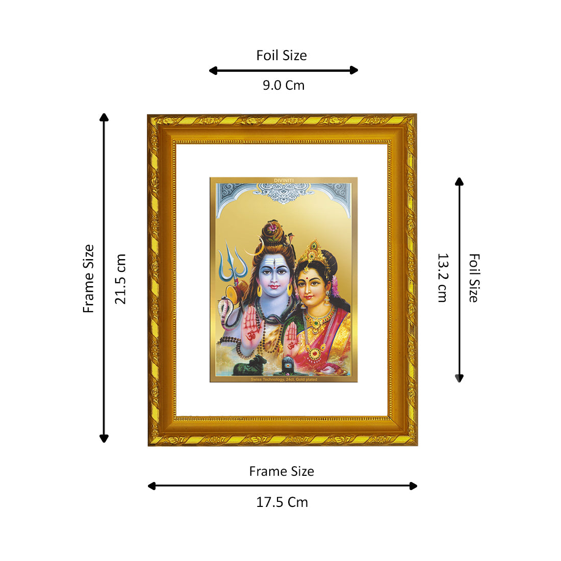 DIVINITI 24K Gold Plated Shiva Parvati Photo Frame For Home Decor, Puja Room, Festival (21.5 X 17.5 CM)