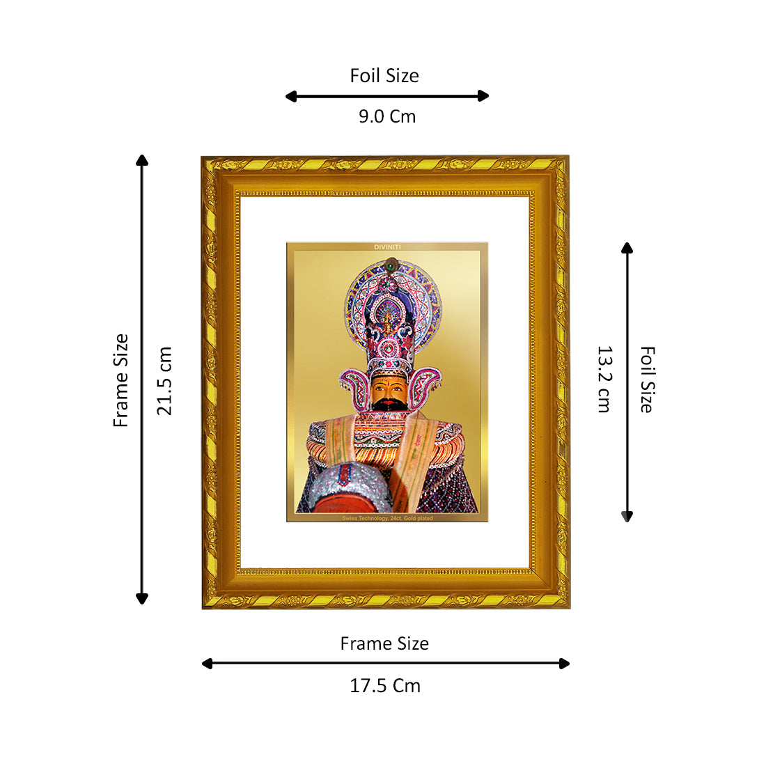 DIVINITI 24K Gold Plated Khatu Shyam Photo Frame For Home Wall Decor, Puja Room, Gift (21.5 X 17.5 CM)