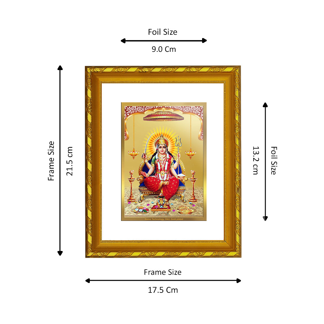 DIVINITI 24K Gold Plated Santoshi Mata Photo Frame For Home Decor, Tabletop, Puja (21.5 X 17.5 CM)